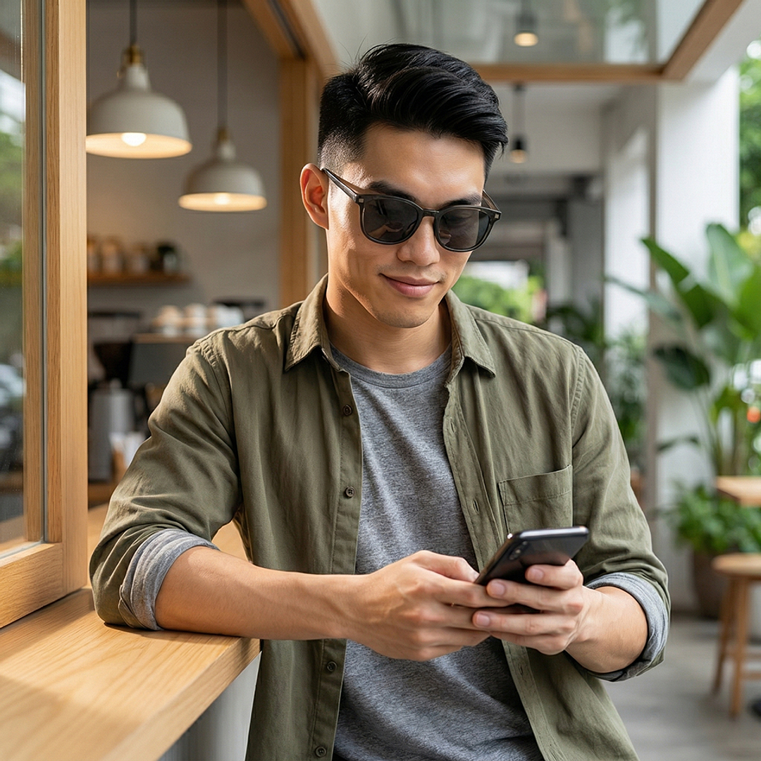 OWNDAYS | SUN Tan Brown Full Rim Wellington left side